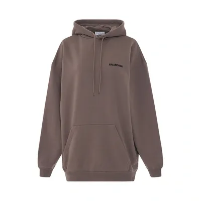 Balenciaga Fleece Back Logo Medium Fit Hoodie In Brown