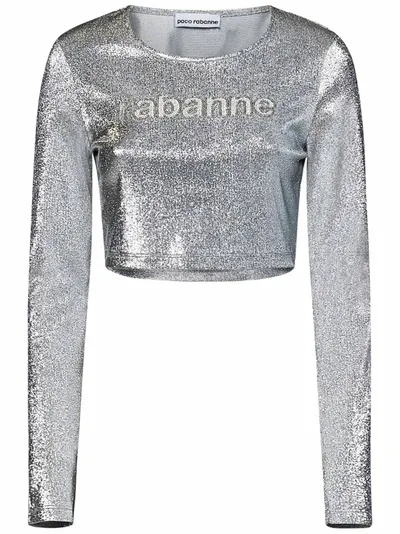 Rabanne Paco  Logo Embellished Crewneck Cropped Top In Silver