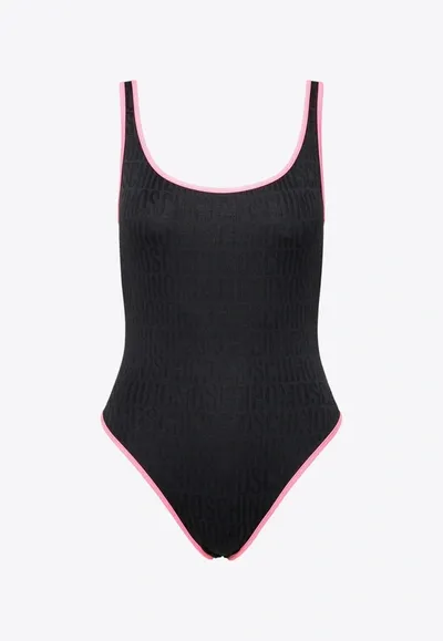 Moschino Logo Printed One Piece Swimsuit In Black