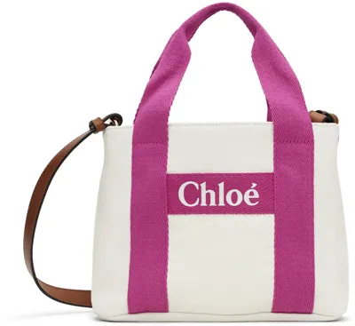 Chloé キッズ｜オフホワイト＆ピンク ロゴプリント バッグ In 117 Offwhite