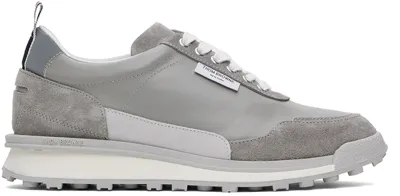 Thom Browne Gray Vitello Alumni Sneakers In 982 Tonal Grey