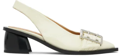 Ganni Off-white Feminine Buckle Slingback Heels In Neutrals