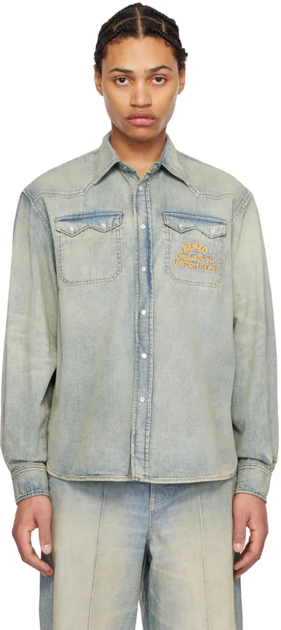 Kenzo Blue  Paris Verdy Edition Drawn Varsity Denim Shirt In Dy Stonebluedenim