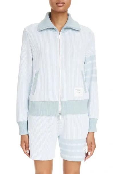 Thom Browne 4-bar Stripe Knit Sweater Jacket In Light Blue