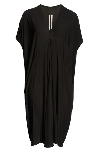 Rick Owens V-neck Draped Midi Dress In Black