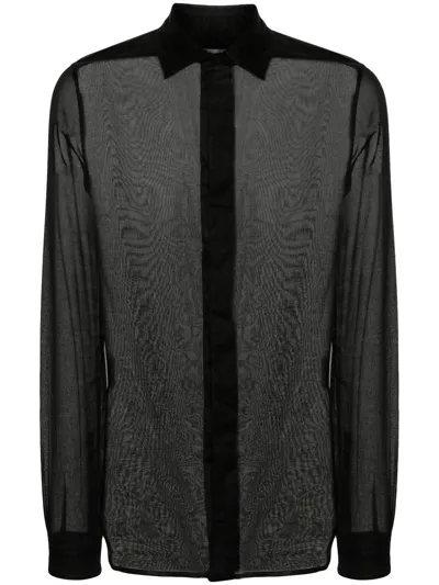 Rick Owens Office Semi-sheer Cotton Shirt In Black