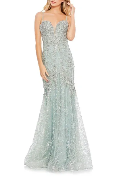 Mac Duggal Embellished Mesh Mermaid Gown In Mint