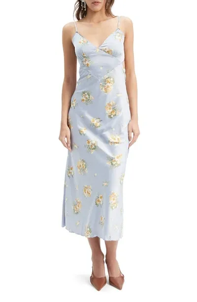 Bardot Malinda Floral Cutout Satin Slipdress In 婴儿蓝花卉