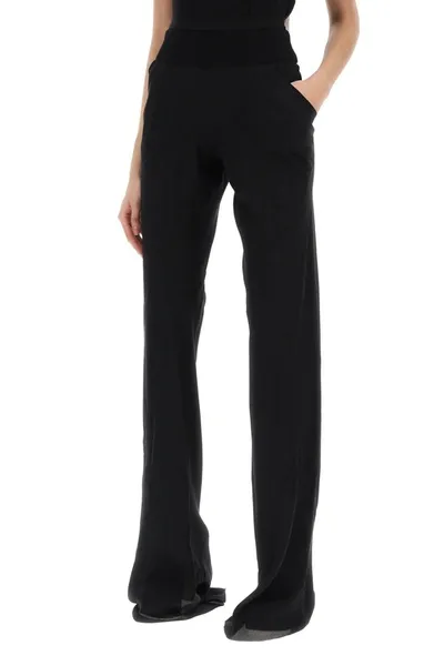 Rick Owens Pantaloni In Crepe Cloqué In Black