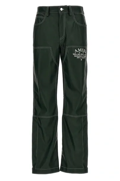 Amiri Logo-embroidered Straight Trousers In Rain Forest