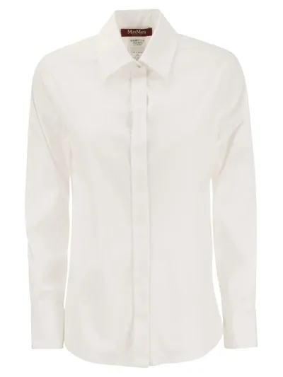 Max Mara Filmato Long Sleeve Silk Shirt In Bianco_avorio