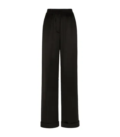 Dolce & Gabbana Silk Satin Wide-leg Trousers In Black