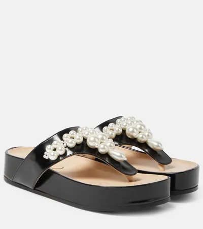 Simone Rocha Embellished Leather Thong Sandals In Black