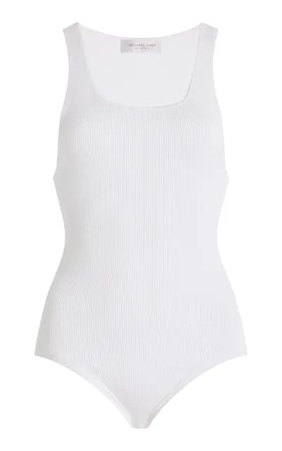 Michael Kors Ribbed Jersey Tank Bodysuit In White