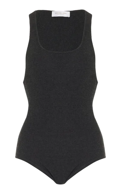 Michael Kors Ribbed Jersey Tank Bodysuit In Grey