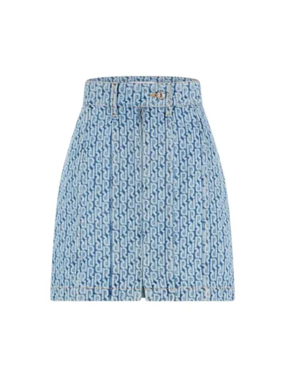 Rabanne Monogram-pattern Denim Miniskirt In Light Denim