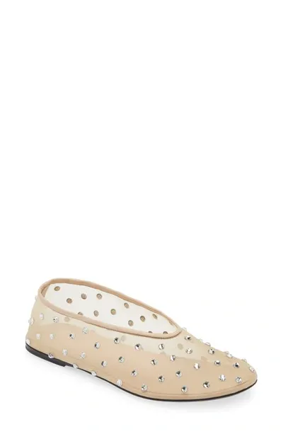 Khaite Marcy Crystal-embellished Mesh Flats In Beige