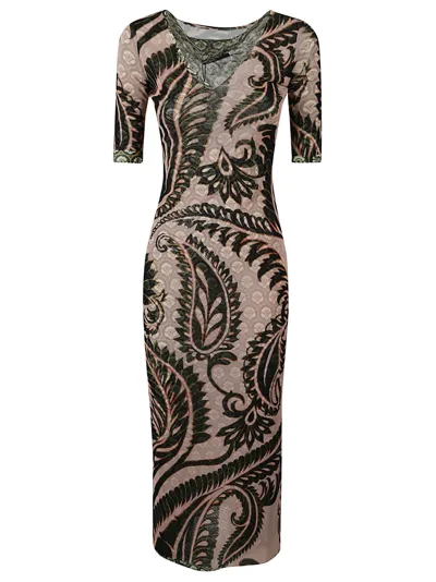 Etro Paisley-print Tulle Maxi Dress In Pink & Purple