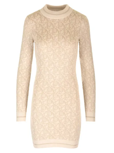 Palm Angels Lurex Knit Mini Dress With Monogram In White