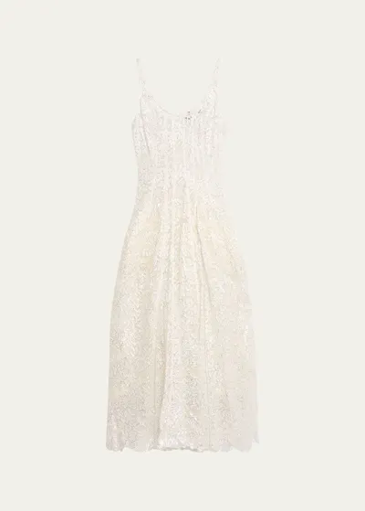 Simone Rocha Sculpted Scoop-neck Sleeveless Lace Midi Dress In Silver