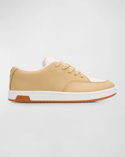 Kenzo Men's Dome Bicolor Leather Low-top Sneakers In Dark Camel