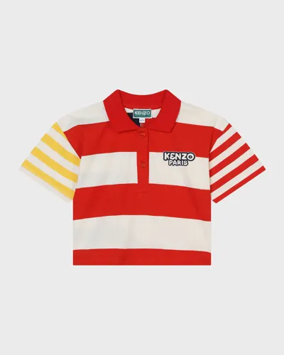 Kenzo Kids' Striped Cotton Polo Shirt In Red