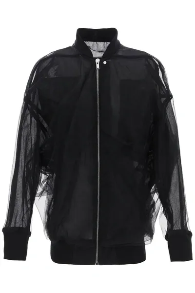 Rick Owens Jumbo Ripple Flight Tulle Bomber Jacket In Black