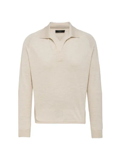 Prada Short-sleeve Wool Polo Shirt In Khaki Beige