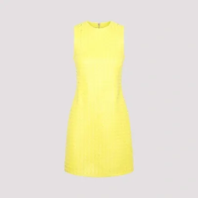 Bottega Veneta Leather Intrecciato Weave Mini Dress In Yellow