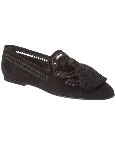 Tod's Tasseled Suede Flats In Black