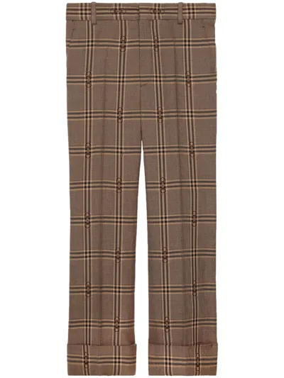 Gucci Brown Horsebit-check Wool Trousers