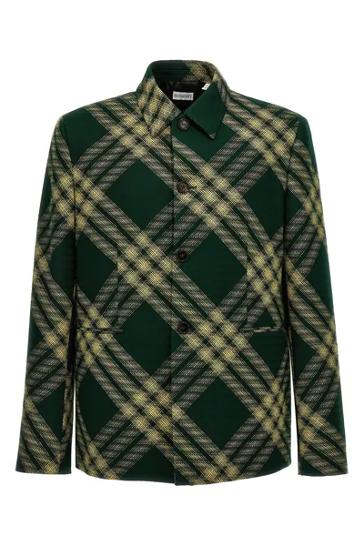 Burberry Check Wool Tailored Jacket In Green