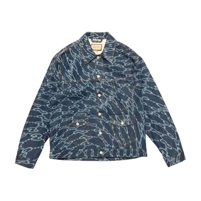 Gucci Wavy Gg Laser Print Denim Jacket In Multi