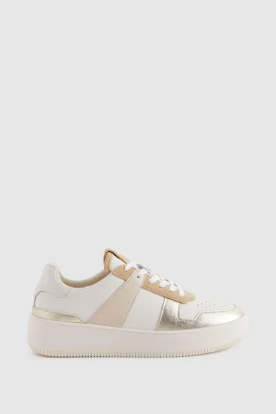 Reiss Aird Contrast-panel Leather Mid-top Leather Trainers In White/gold