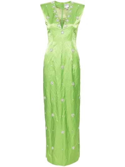 Huishan Zhang Shirrin Crystal-embellished Gown In Green