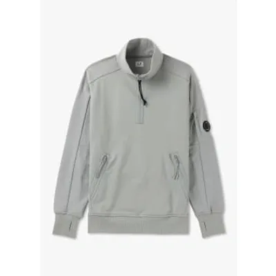 C.p. Company Mens Diagonal Raised Fleece Quarter Zip Sweatshirt In Drizzle In Grey Fabric