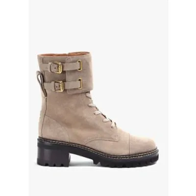 See By Chloé Womens Mallory Buckled Biker Boot In Beige In Beige Leather