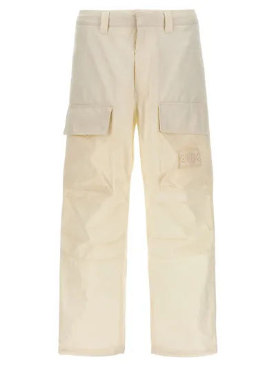 Stone Island Logo Badge Cargo Pants In White