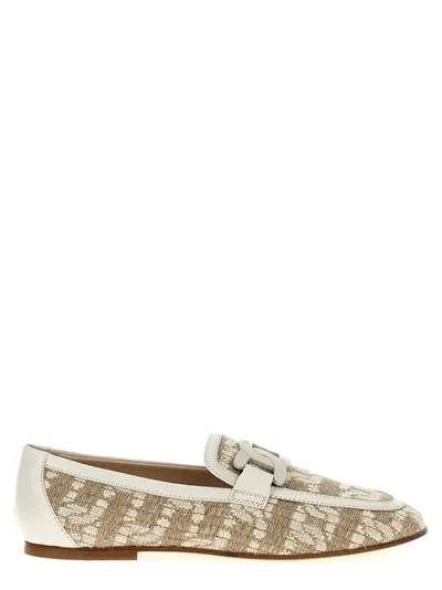 Tod's Leather Canvas Loafers Beige