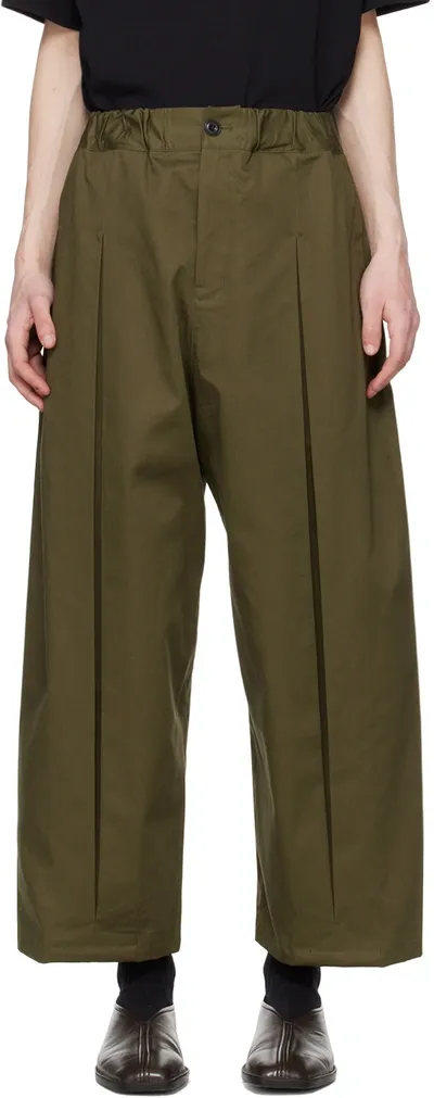 Sage Nation Black Box Pleat Trousers In Khaki