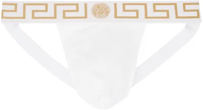 Versace White Greca Border Jockstraps In A81h-white- Greek Go