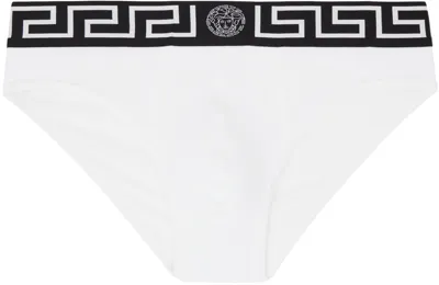 Versace White Greca Border Briefs In 2wl40-white+black Wh