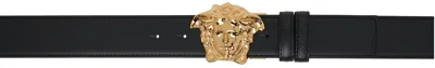 Versace Black 'la Medusa' Double Face Reversible Belt In Black- Gold