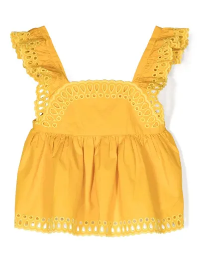 Stella Mccartney Kids' Broderie-anglaise Flared Blouse In Yellow & Orange