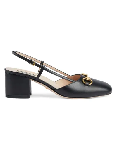 Gucci Horsebit Leather Slingback Pumps In Nero