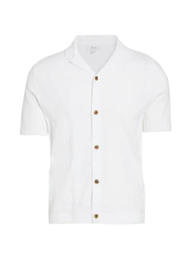 Reiss White Fortune Cable Knit Cuban Collar Shirt