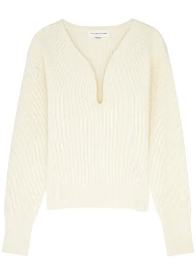 Victoria Beckham Frame Ribbed-knit Jumper In Natural