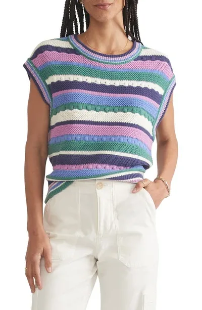 Marine Layer Stripe Short Sleeve Sweater In Cool