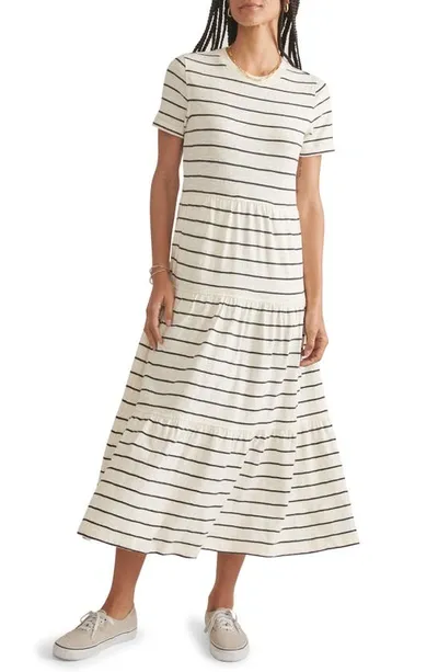 Marine Layer Stripe Tiered T-shirt Dress In Antique White