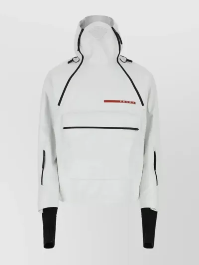 Prada Logo Detailed Hooded Drawstring Ski Jacket In White